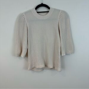 FP One | Cream Knit Puff Sleeve Short Sleeve Top Size Medium